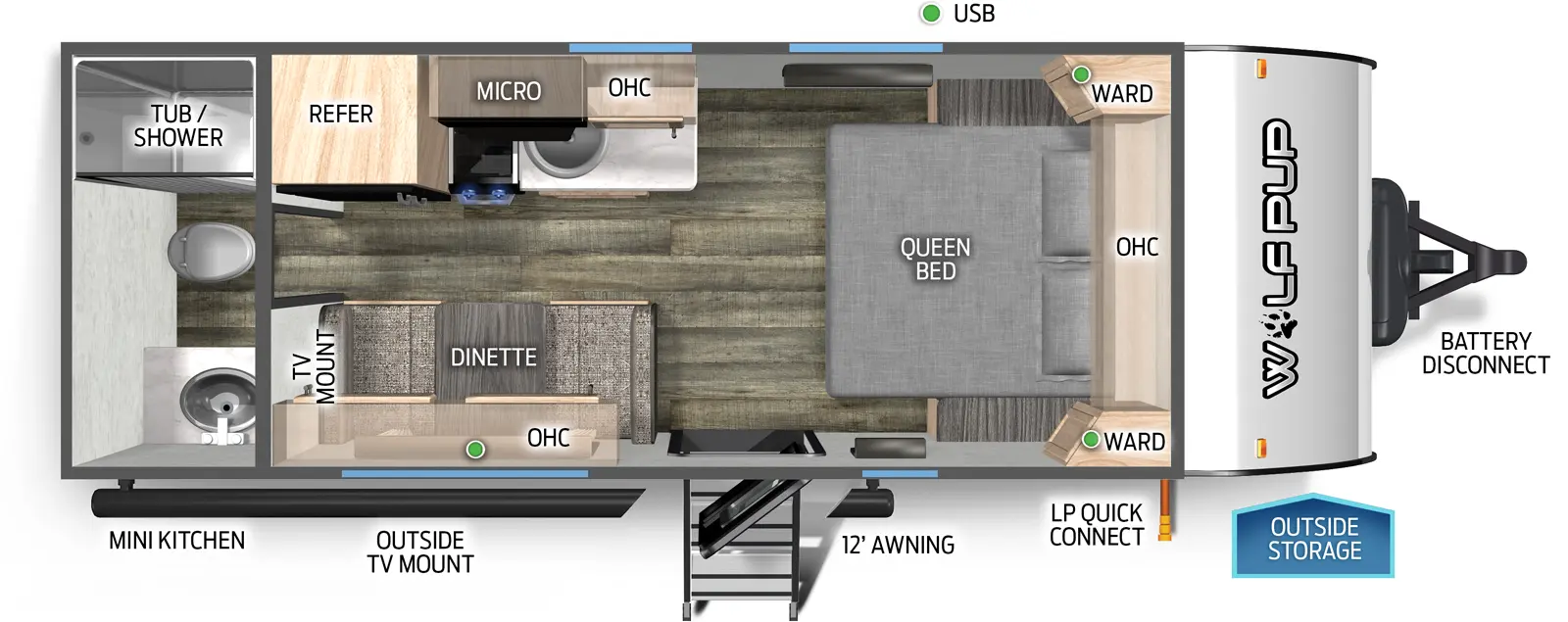 Wolf Pup 16FQW Floorplan